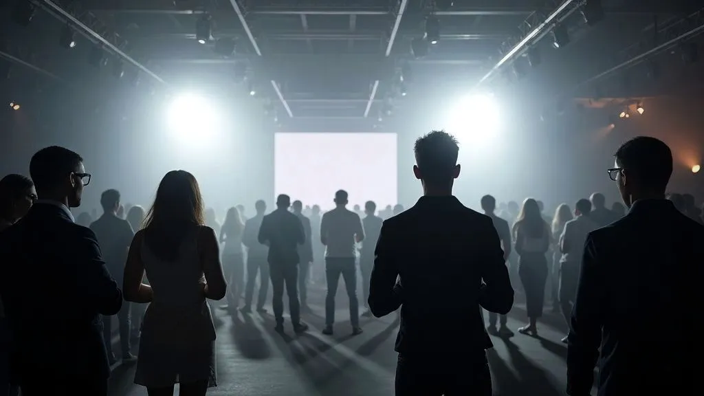 A dynamic event production setup with lighting and decorations